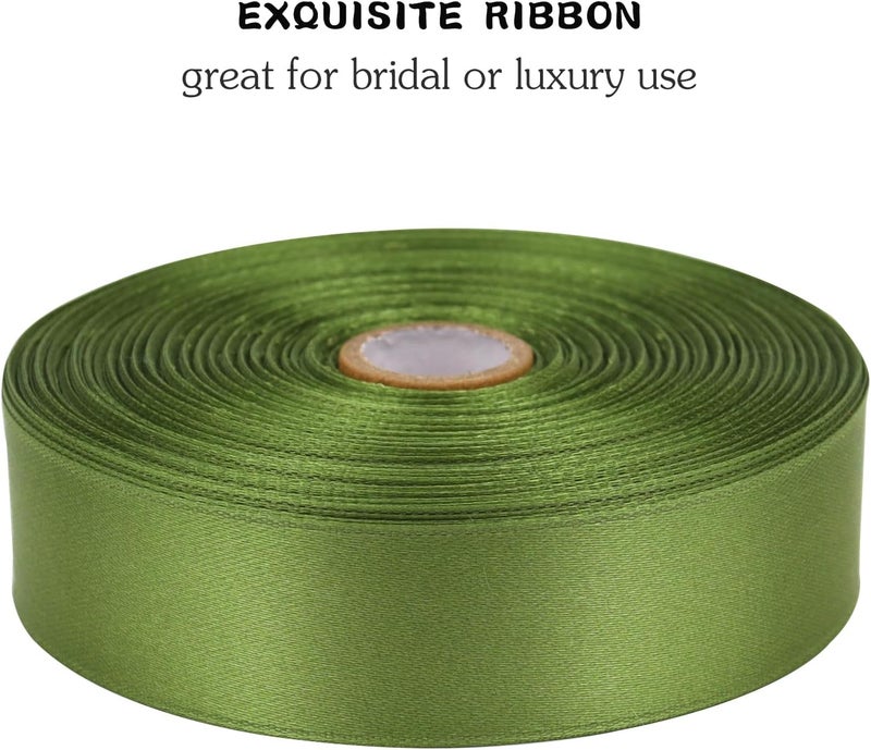 Riunbb Olive Green Solid Satin Ribbon 1 Inch 50 Yards Solid Polyester Fabric Ribbon for Gift Wrapping Wedding Christmas Baby Shower Birthday Party Decoration Handmade Immortal Flower Craft - Image 4